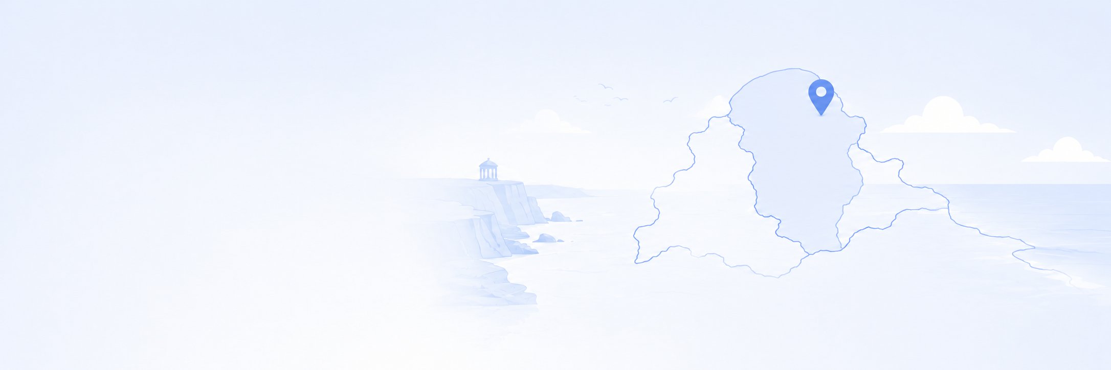 Illustrated Causeway Coast and Glens launch map with coastline and marker